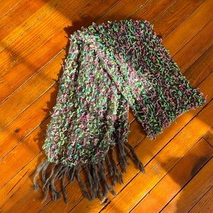 Textured Fuzzy Gray Multicolored Soft Scarf